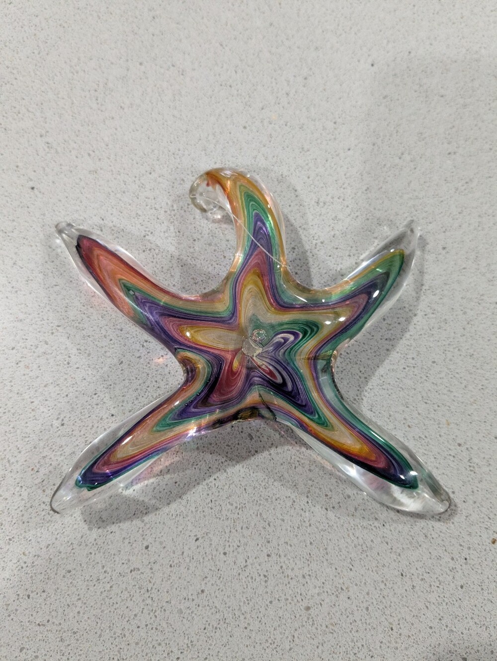Rainbow Swirl Glass Starfish Sculpture - Multicolor Home Art 6"